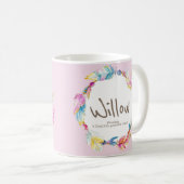 Willow name meaning feather bead watercolor pink コーヒーマグカップ (正面右)