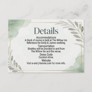 Willow Sage Wedding Enclosure Card エンクロージャーカード