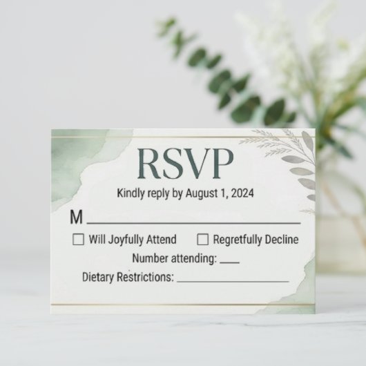 Willow Sage Wedding Response Cards 出欠カード (スタンド正面)