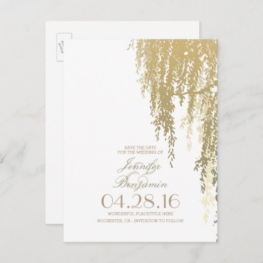 Willow Treeエレガント日付の保存 案内ポストカード (正面/裏面)