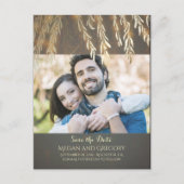 Willow Tree金ゴールドヴィンテージ写真Save the Date 案内ポストカード (正面)