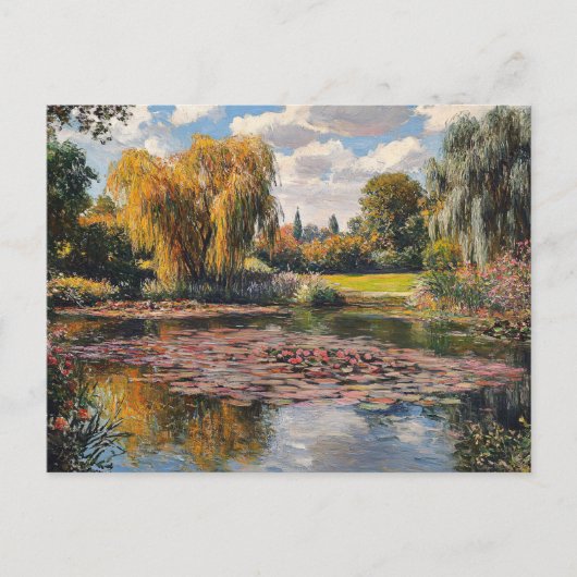 Willow Tree and Lily Pads Landscape Painting ポストカード (正面)