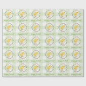 Willow Wreath And Chick Happy Easter Green Gingham ラッピングペーパー (フラット)