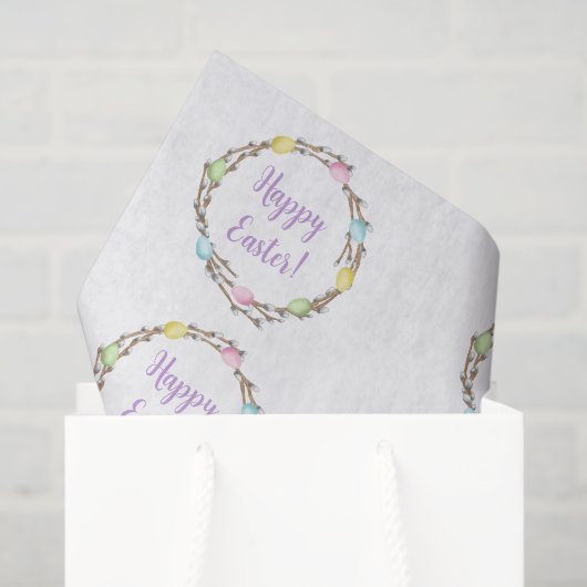 Willow Wreath With Colorful Eggs Happy Easter 薄葉紙 (ギフトバッグ)