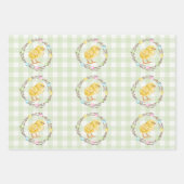 Willow Wreath With Eggs And Chick Green Gingham ラッピングペーパーシート (正面2)