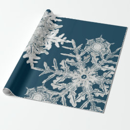 WILSON BENTLEY SNOW FLAKE COLLAGE ON NIGHT BLUE ラッピングペーパー
