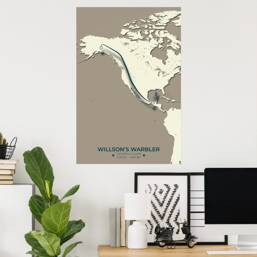 Wilson’s Warbler Migration Map – Minimalist ポスター (ホームオフィス)