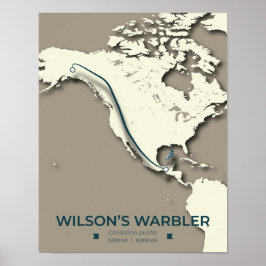 Wilson's Warbler 渡り鳥マップ – ミニマリスト ポスター