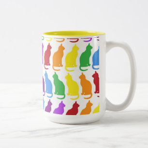 Wimsical明るいネオンかわいい猫パターン ツートーンマグカップ