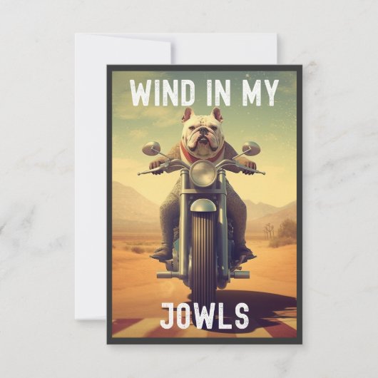 Wind in My Jowls :バイクに乗るブルドッグ サンキューカード (正面)