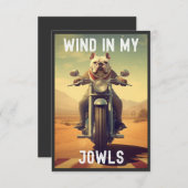 Wind in My Jowls :バイクに乗るブルドッグ サンキューカード (正面/裏面)