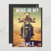 Wind in My Jowls :バイクに乗るブルドッグ ポストカード (正面/裏面)