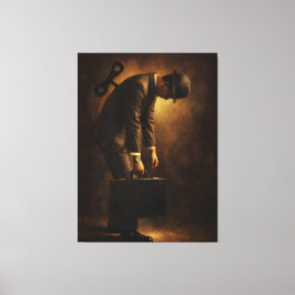 Wind-Up Office Man Surreal Routine Grind Oil Paint キャンバスプリント