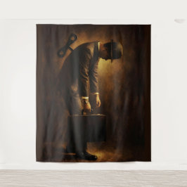 Wind-Up Office Man Surreal Routine Grind Oil Paint タペストリー