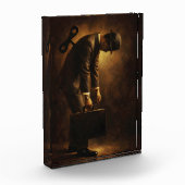 Wind-Up Office Man Surreal Routine Grind Oil Paint フォトブロック (左)