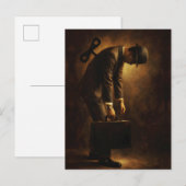 Wind-Up Office Man Surreal Routine Grind Oil Paint ポストカード (正面/裏面)