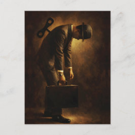 Wind-Up Office Man Surreal Routine Grind Oil Paint ポストカード