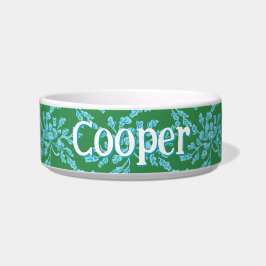 Winding Peony Woodcut in Green and Aqua ボウル