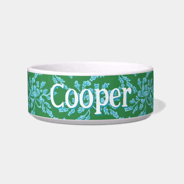 Winding Peony Woodcut in Green and Aqua ボウル (正面)