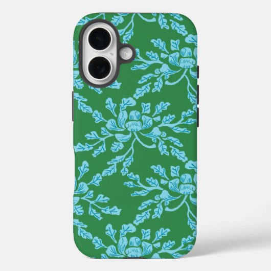Winding Peony Woodcut in Green and Aqua Case-Mate iPhoneケース (裏面)