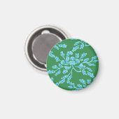 Winding Peony Woodcut in Green and Aqua Magnet マグネット (正面/裏面)