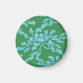 Winding Peony Woodcut in Green and Aqua Magnet マグネット (正面)