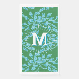 Winding Peony Woodcut in Green + Aqua Personalized