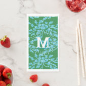 Winding Peony Woodcut in Green + Aqua Personalized (インサイチュ)