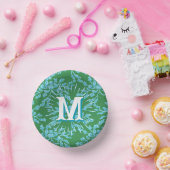 Winding Peony Woodcut in Green + Aqua Personalized ペーパーボウル (パーティー)