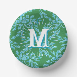 Winding Peony Woodcut in Green + Aqua Personalized ペーパーボウル