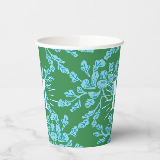 Winding Peony Woodcut in Green + Aqua Personalized 紙コップ (左)