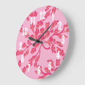 Winding Peony Woodcut in Pink and Orange ラージ壁時計 (傾斜)