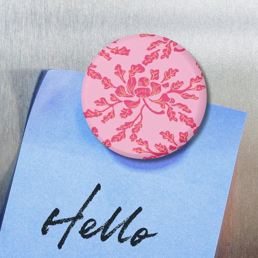 Winding Peony Woodcut in Pink and Orange Magnet マグネット