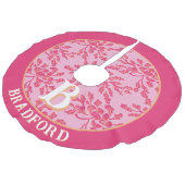 Winding Peony Woodcut Pink + Orange Personalized フェイクリネンツリースカート (アングル)