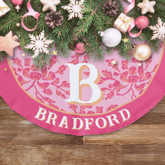 Winding Peony Woodcut Pink + Orange Personalized フェイクリネンツリースカート