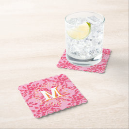 Winding Peony Woodcut Pink + Orange Personalized ペーパーコースター