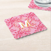 Winding Peony Woodcut Pink + Orange Personalized ペーパーコースター (アングル)