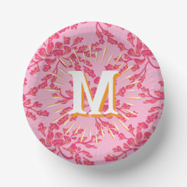 Winding Peony Woodcut Pink + Orange Personalized ペーパーボウル