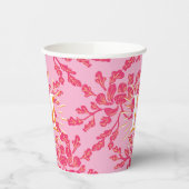 Winding Peony Woodcut Pink + Orange Personalized 紙コップ (左)