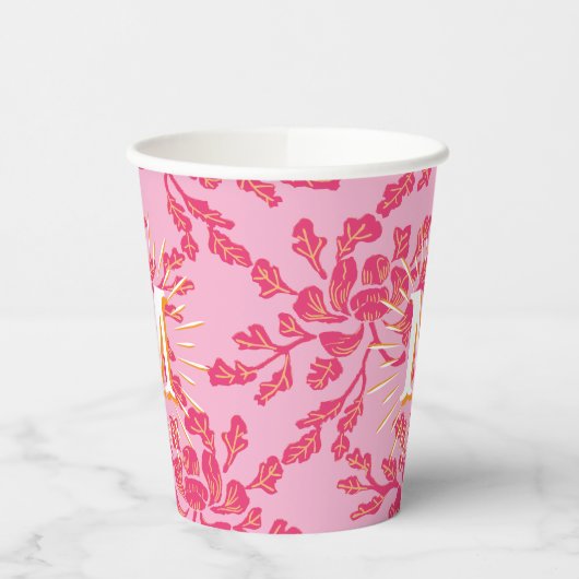 Winding Peony Woodcut Pink + Orange Personalized 紙コップ (左)