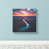 Winding River Through Autumn Forest キャンバスプリント (インサイチュ (ウッドフロア))