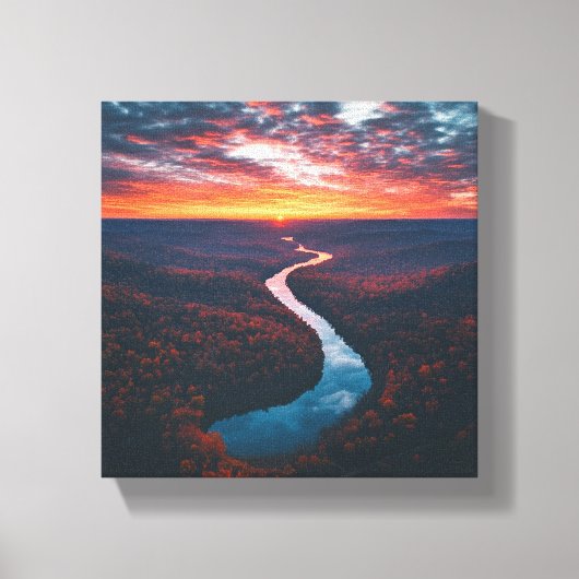 Winding River Through Autumn Forest キャンバスプリント (正面)