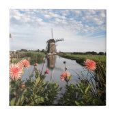 Windmill and flowers in Holland photo tile タイル (正面)