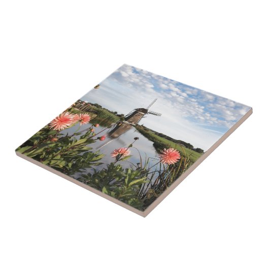 Windmill and flowers in Holland photo tile タイル (側面)