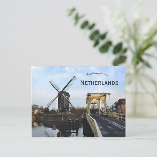 Windmill and Leiden Windmill Bridge Netherlands ポストカード (スタンド正面)