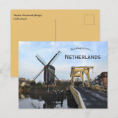 Windmill and Leiden Windmill Bridge Netherlands ポストカード (正面/裏面)