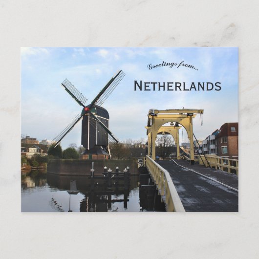 Windmill and Leiden Windmill Bridge Netherlands ポストカード (正面)