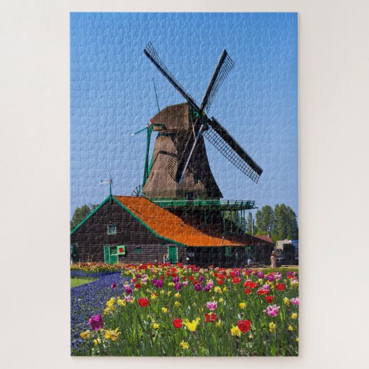 Windmill Netherlands Tulip Garden Europe ジグソーパズル (縦)