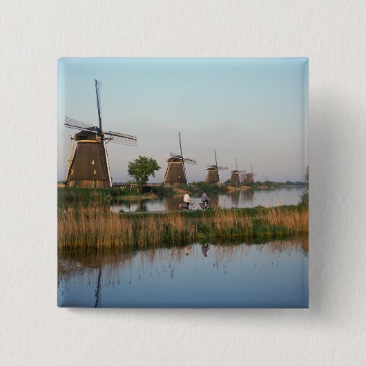 Windmills, Kinderdijk,オランダ 缶バッジ (正面)