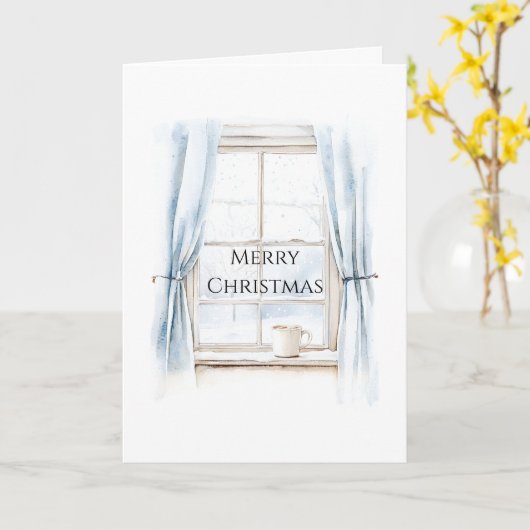 Window Blue Curtains Christmas   カード (黄色い花)